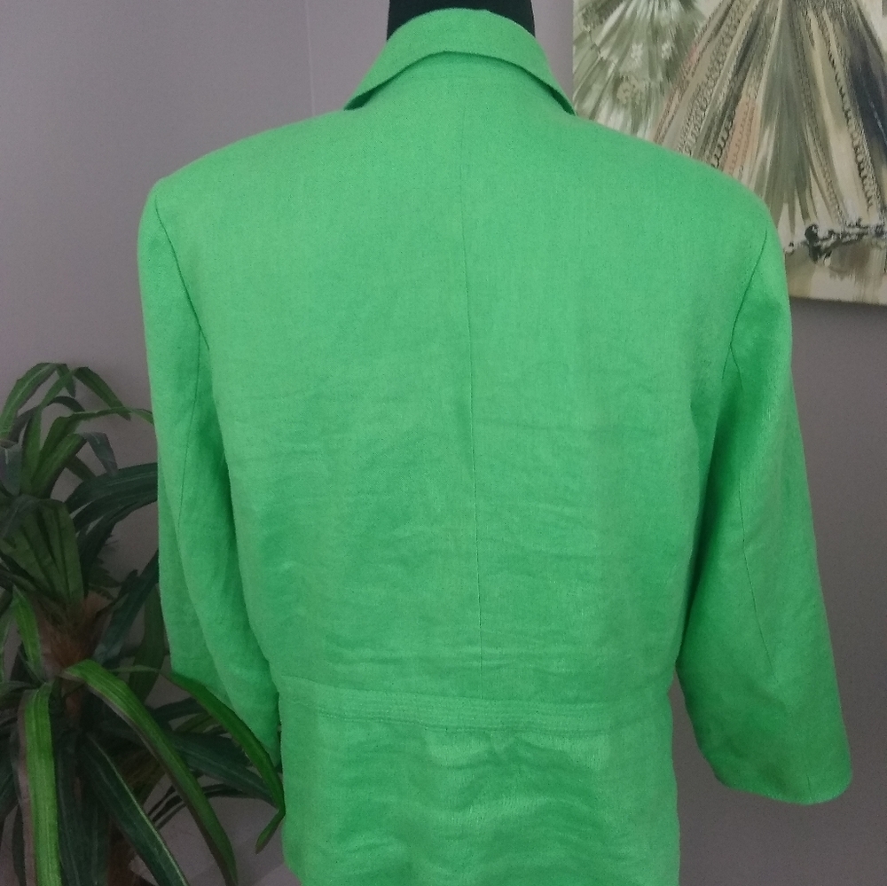 Plus Size M Collection Lime Green Drawstring Linen Jacket - Picture 13 of 16